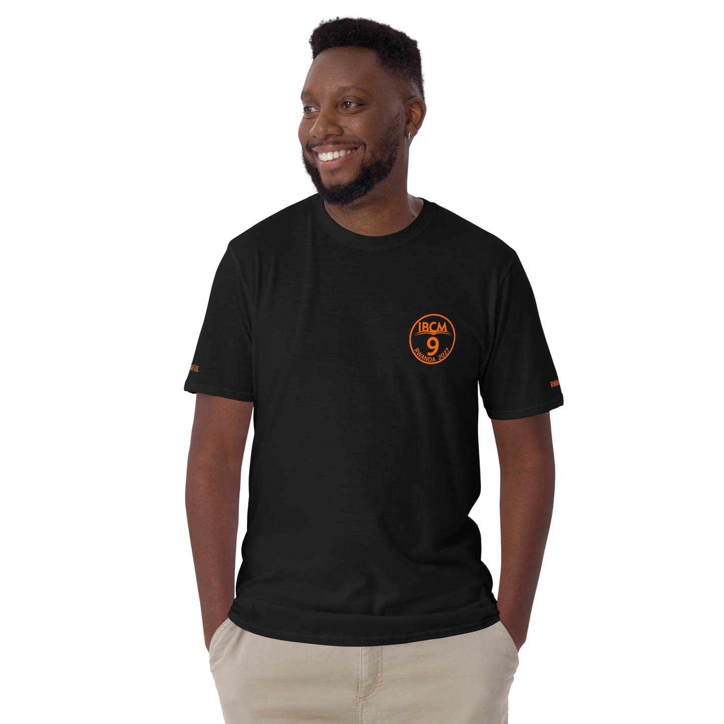 Short-Sleeve Unisex T-Shirt orange logo - IBCm9/Rwandaful (black/white)