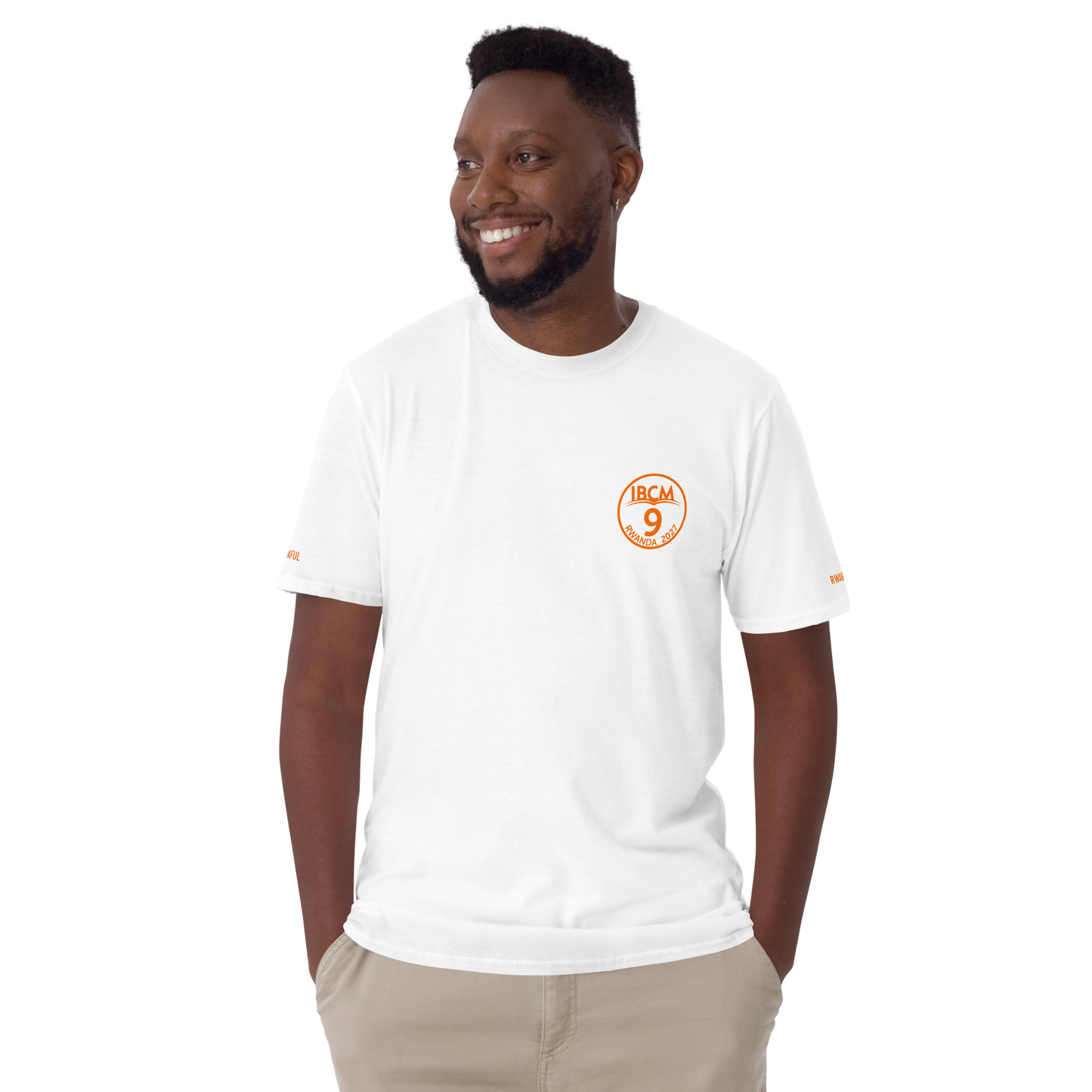 Short-Sleeve Unisex T-Shirt orange logo - IBCm9/Rwandaful (black/white)